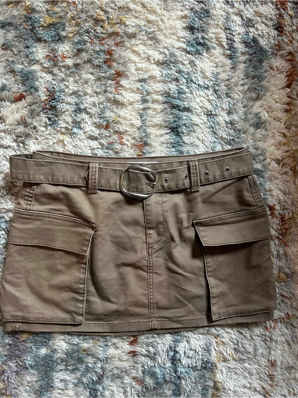 Utility Cargo Pocket Mini Skirt in Olive-Taupe
